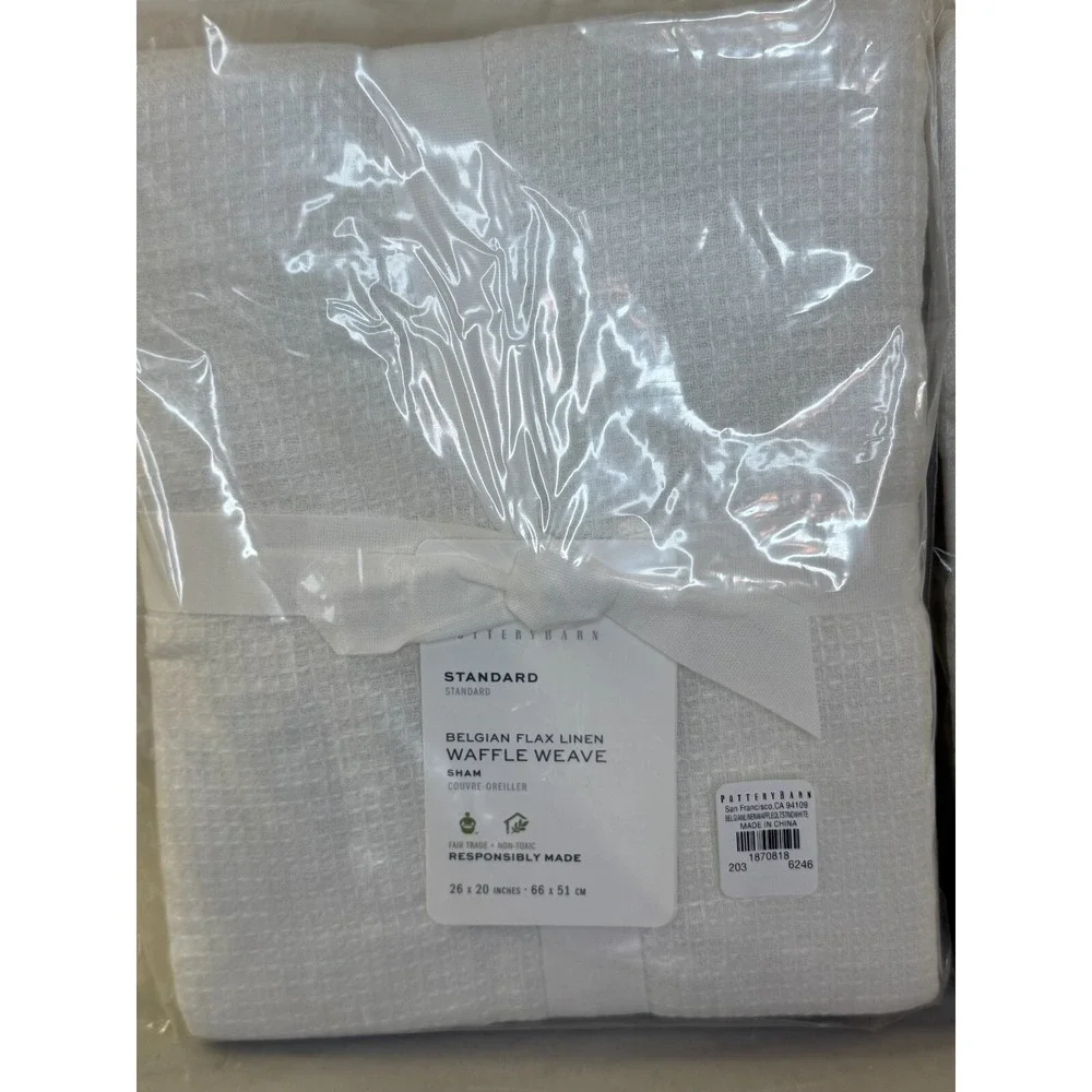 Pottery Barn White Belgian Flax Linen Waffle Weave Set Of 2 Standard Shams